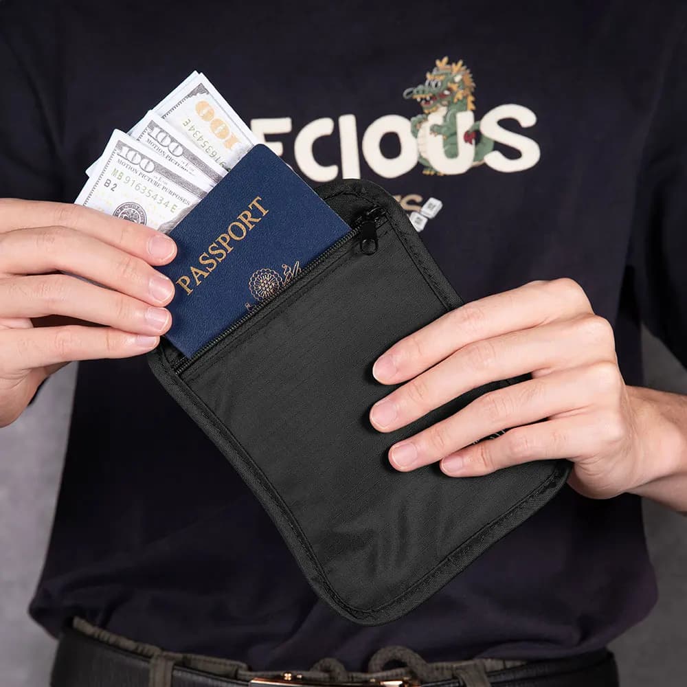 Antifurto RFID Blocco sottopelo Portachiavi nascosto Portafoglio Stash Money Belt Custodia da viaggio Porta passaporto