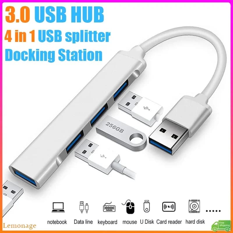 Hub USB Multiplo 4 in 1, Convertitore USB, Splitter a 4 Porte, Docking Station Ultra Sottile, Hub USB 3.0, Adattatore OTG