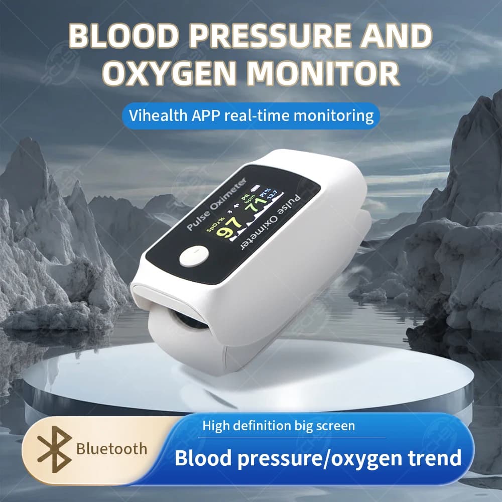 Bluetooth Finger Pulse Oximeter Household Fingertip Oximetro Pulse Oximeter & Blood Pressure 2 in 1 Monitor(Sp02) Heart Rate