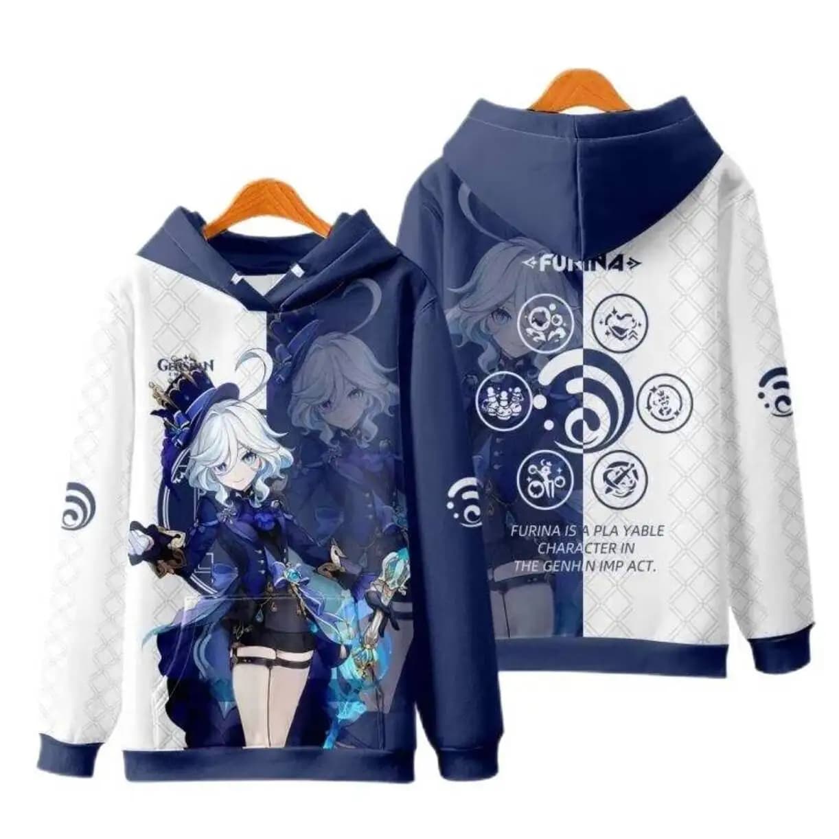 Anime Genshin Impact Furina Acg Cosplay Hoodie Costume 3D Print Sweatshirts Jacket Coat Pullover Sportwear Streetwear Tops