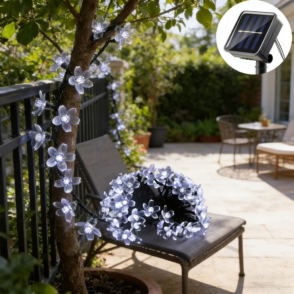 Luci a Stringa LED Solari a Forma di Fiori di Ciliegio e Pesco, 5/7/12M, per Decorazioni da Giardino, Matrimoni ed Eventi all'Aperto