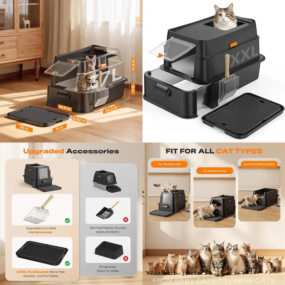 Lettiera per Gatti Extra Large in Acciaio Inossidabile con Paletta, Design Chiuso, Resistente a Odori e Urina, Facile da Pulire