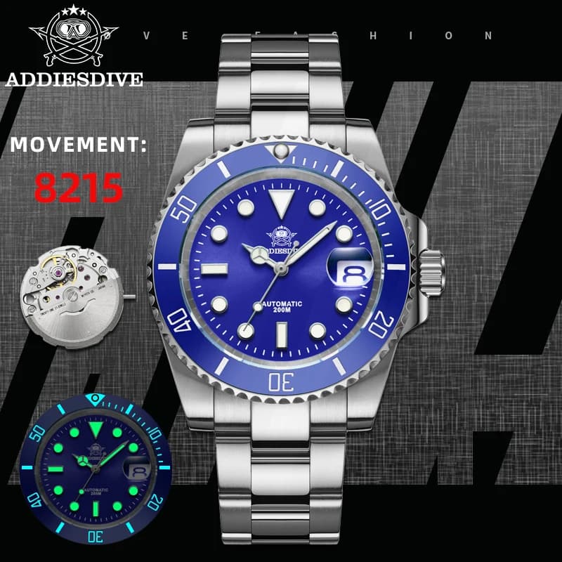 ADDIESDIVE NEW Automatic Watch Stainless Steel Waterproof Sapphire BGW9 Super Luminous Luxury Men's Mechanical Wristwatch AD2503