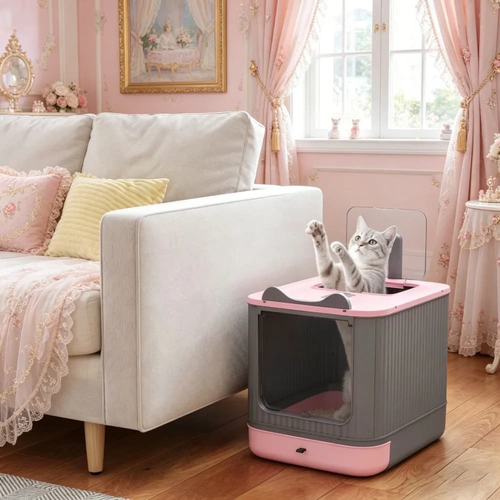 Extra-large cat litter box prevents litter scattering for easy cat raising