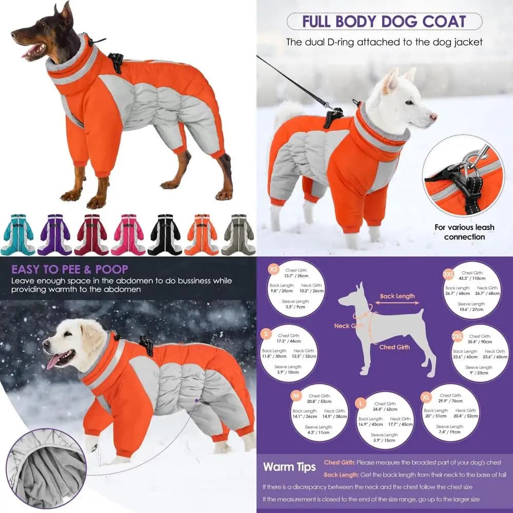 Cappotto Invernale per Cani con Imbracatura, Tuta Riflettente per Cani di Taglia Media, Antivento con Protezione per le Zampe, Ideale per Boston Terrier, Arancione, Taglia Media