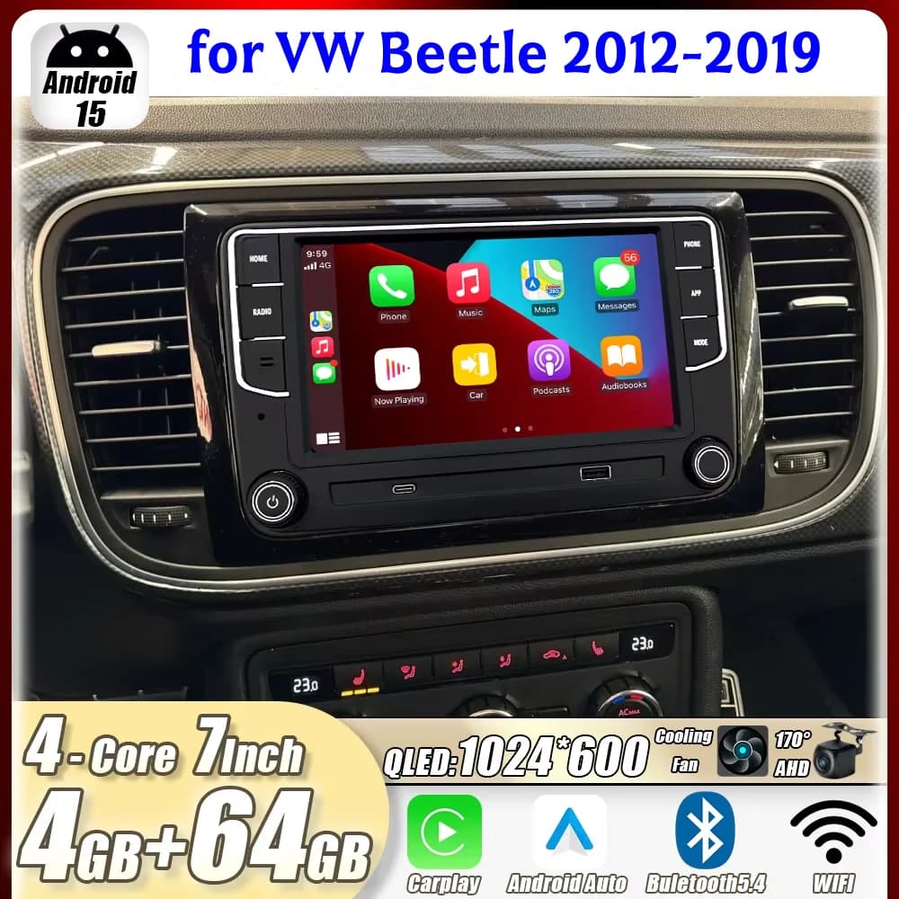 Autoradio per VW Beetle 2012-2019 Android 15 7" Lettore Multimediale Video 8GB+128GB WiFi Telecamera Posteriore