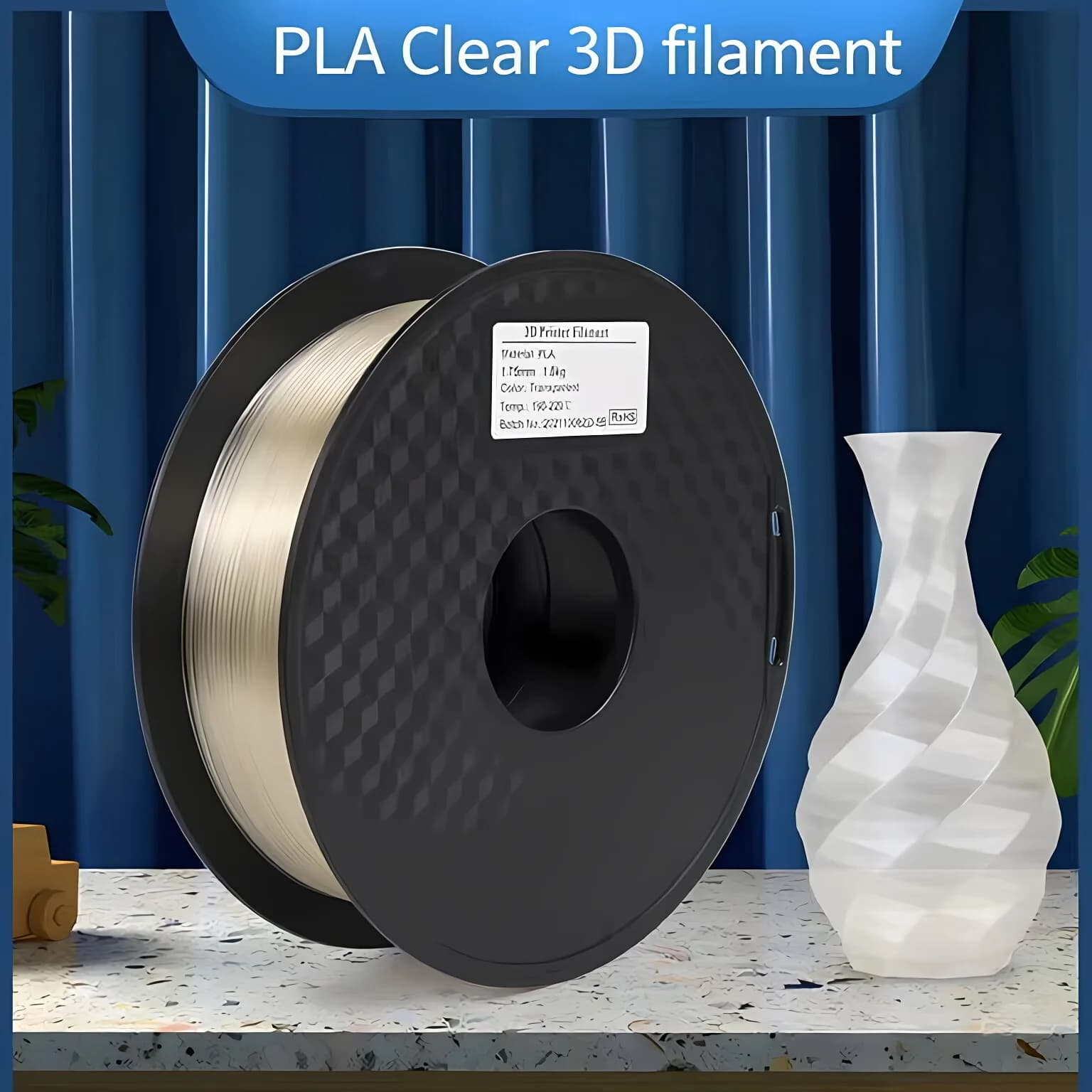 PLA 3D Printer Filament 1.75mm Transparent Clear – 1kg Spool – Dimensional Accuracy ±0.02mm – for 3D Printers & 3D Pens