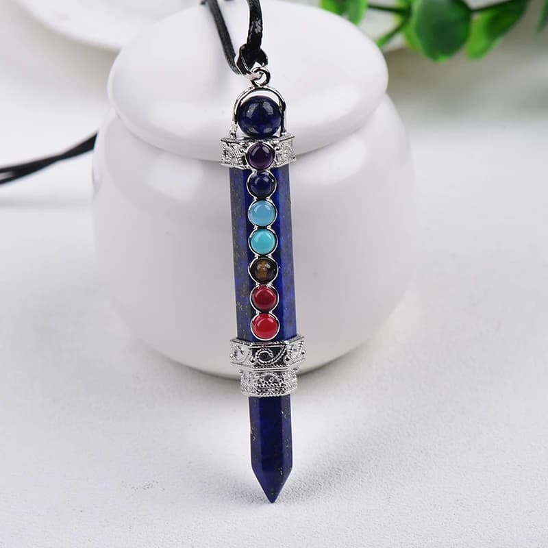 t Natural Stone Seven Chakra Penda Pencil Point Pendulum For Dowsing Wand Reiki Quartz Crystal Pendulo Meditation Spiritual Gift