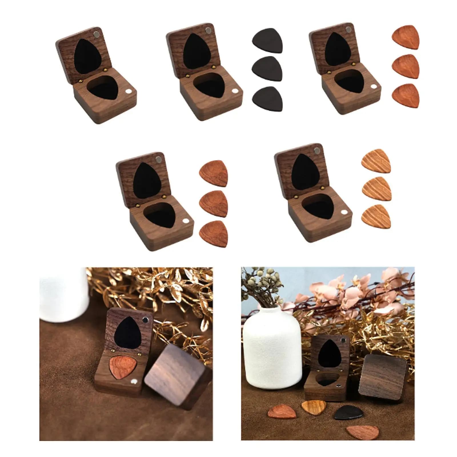 Scatola per plettro per chitarra in legno Contenitore per plettro per chitarra, portatile, organizer per plettro per chitarra, custodia per plettro per chitarra per regalo per musicisti