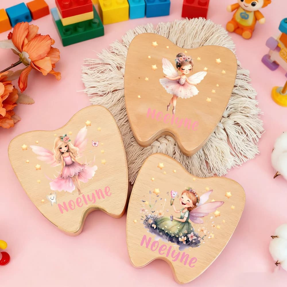 Scatola in Legno Personalizzata per la Fata dei Denti, Contenitore Ricordo Personalizzato per Denti di Bambini e Bambine, Regalo di Compleanno per Bambini, Regalo per Baby Shower