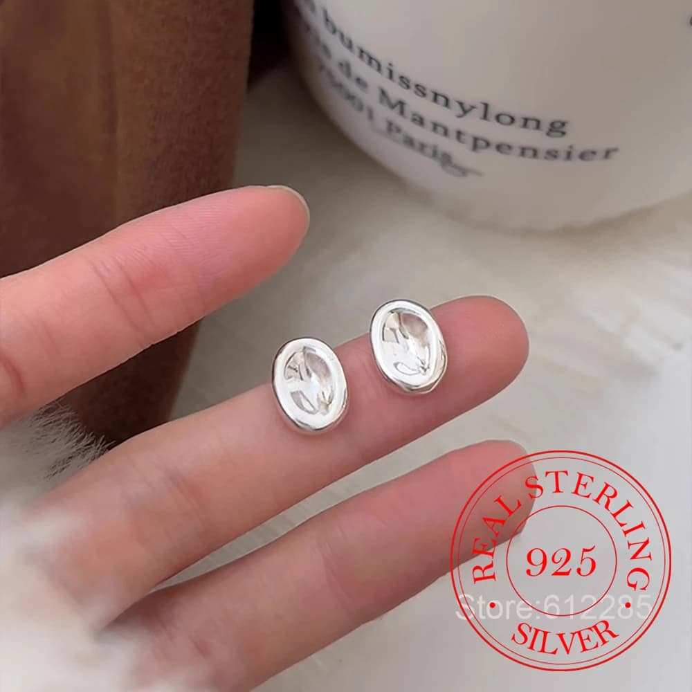 Orecchini a bottone in cristallo ovale irregolare geometrico in argento sterling 925 per le donne Gioielli per feste di nozze per ragazze Regalo di amiche