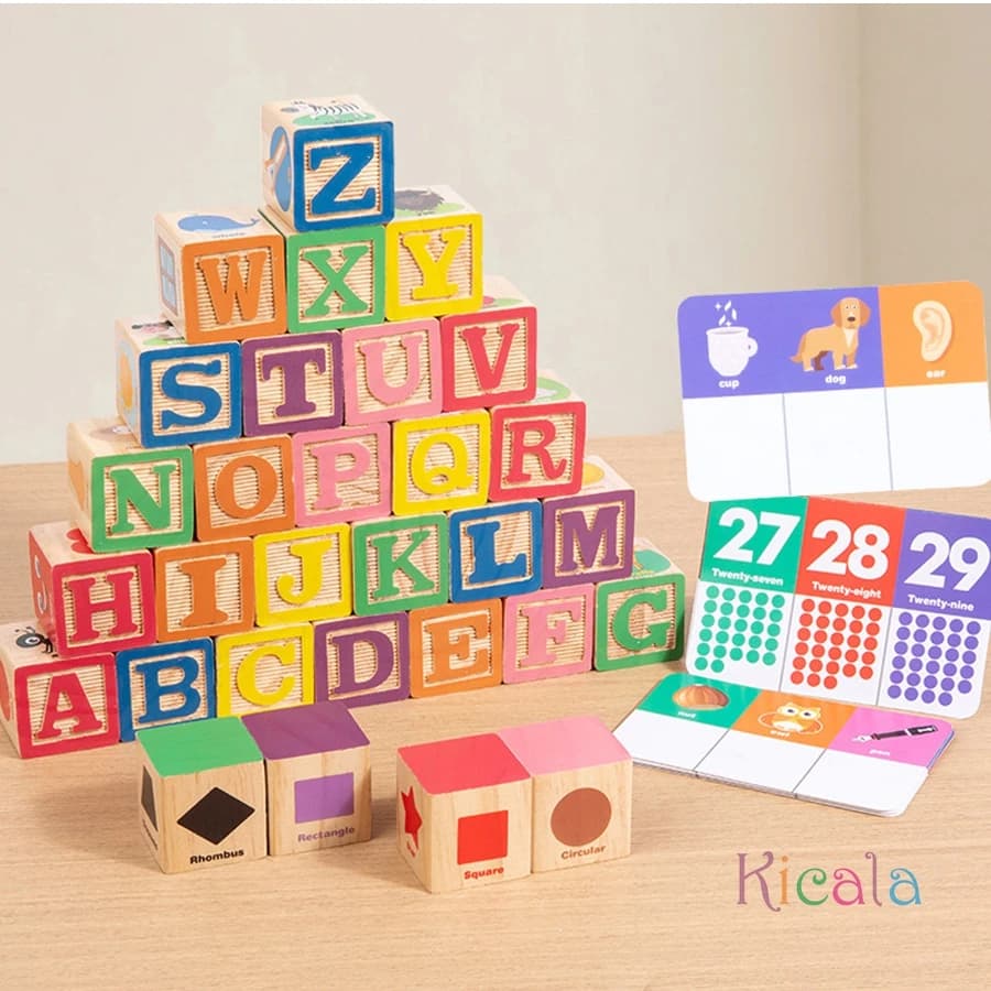 Blocchi numeri in legno Montessori Giocattoli per l'apprendimento precoce per bambini Lettere Forma Colore Cognizione animale Puzzle educativo prescolare