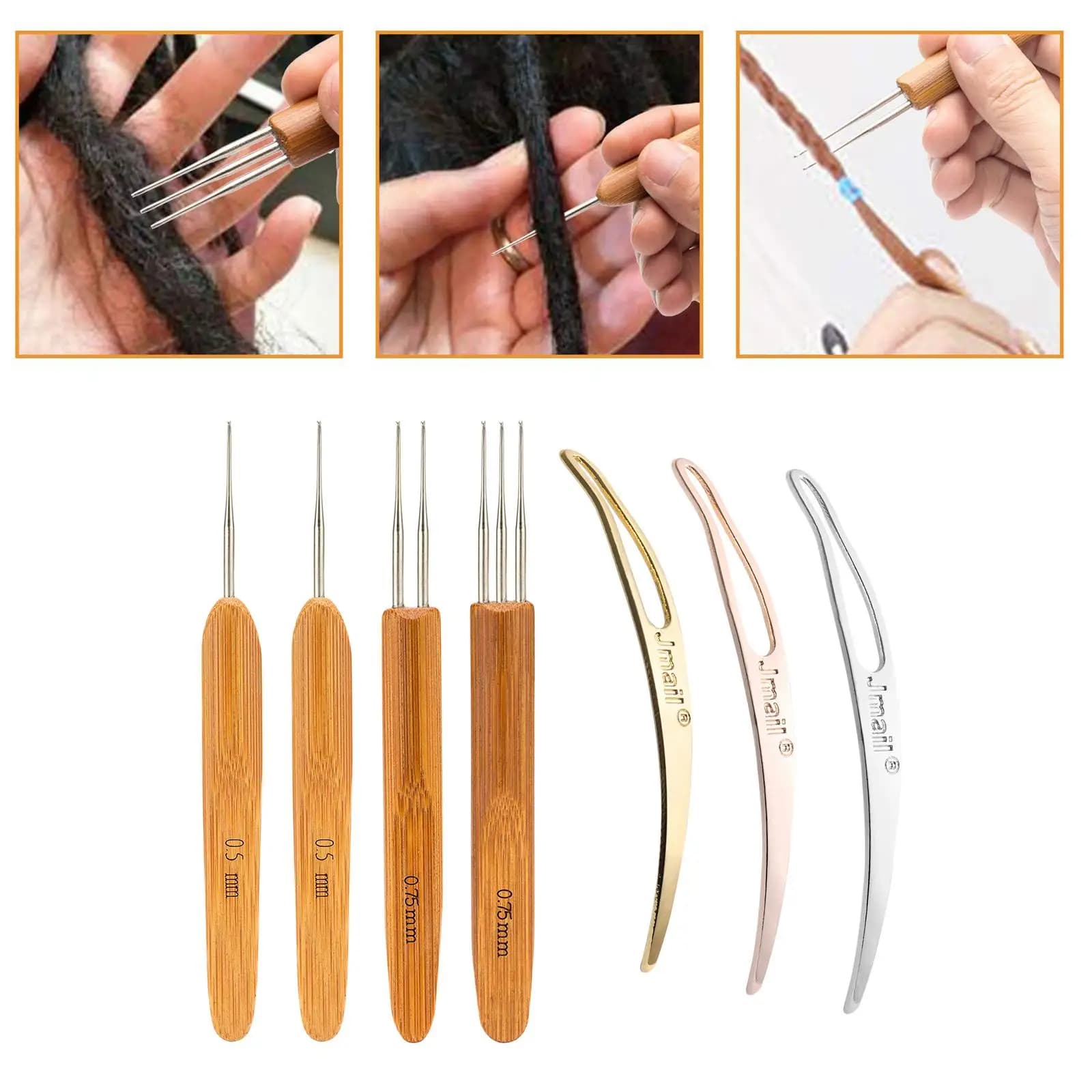 7x 0,5/0,75 mm Uncinetto Blocco Aghi per tessitura Estensioni dei capelli