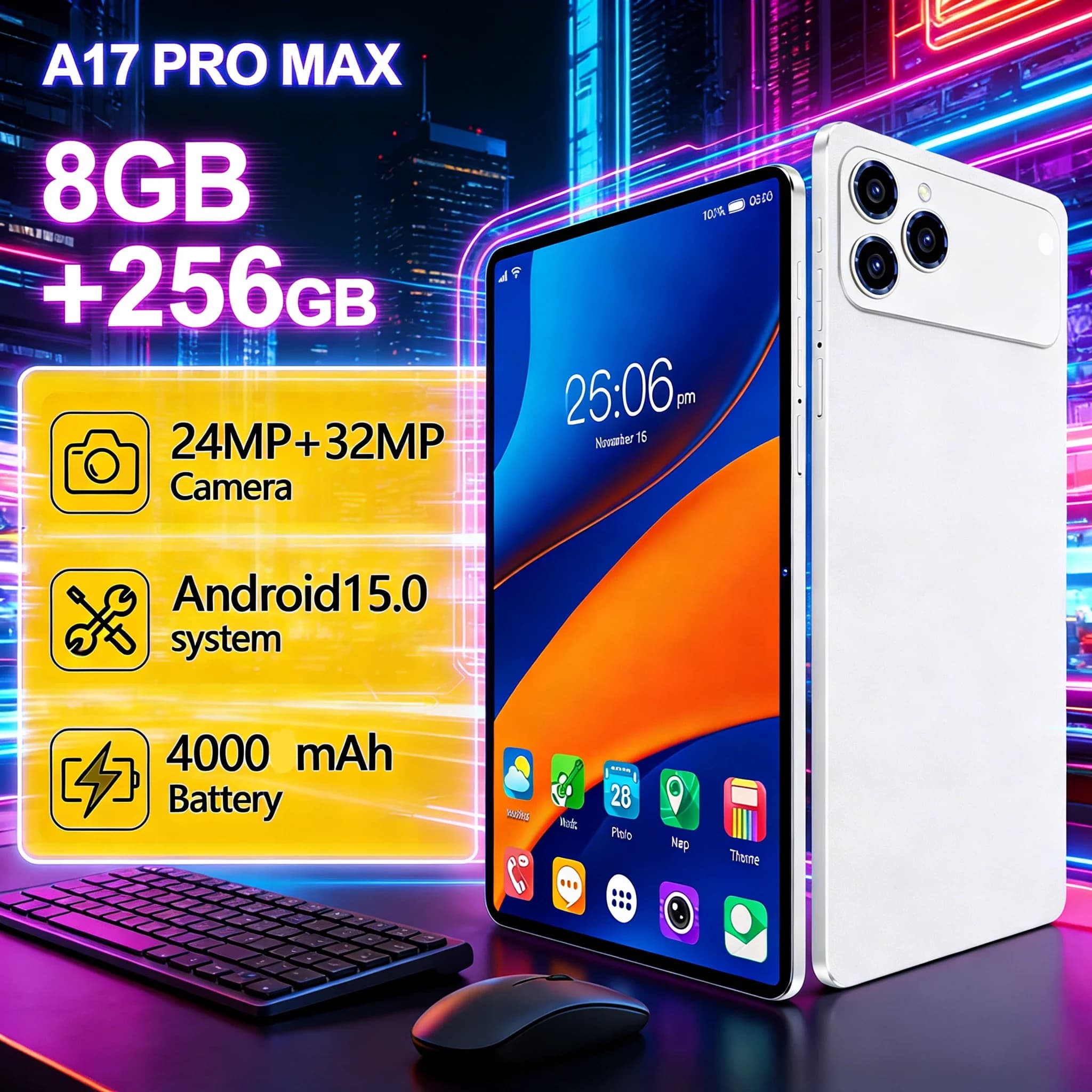 Best Seller A17 Pro Max Tablet 10.1" FHD 8+256GB, Android Tablet with Wi-Fi Dual Band and Bluetooth for Nitida Vision