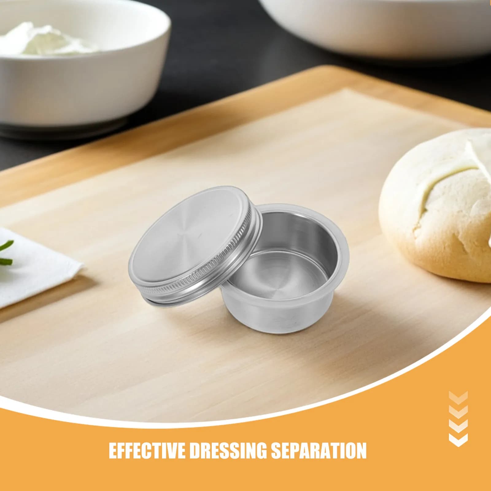 Stainless Steel Reusable Salad Dressing Container Cups Portion Mason Jar Divider Meal Prep Insert Lid Food Separator Condiment