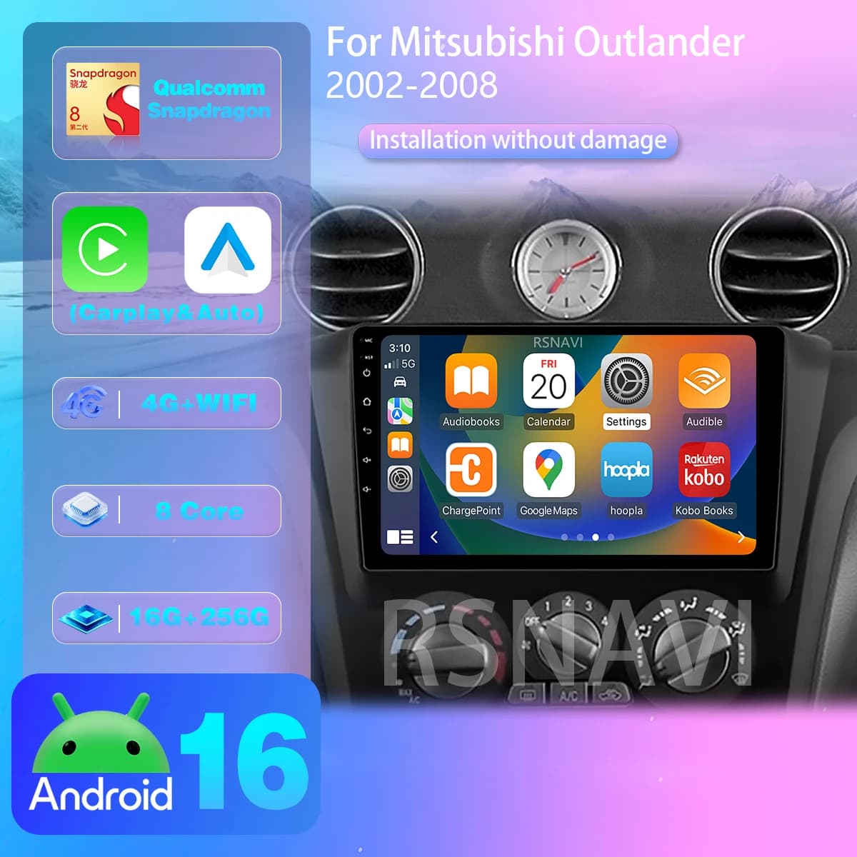 Android 16 per Mitsubishi Airtrek Outlander 2001 - 2005 RHD Carplay Autoradio Multimediale con controllo tramite app sul volante