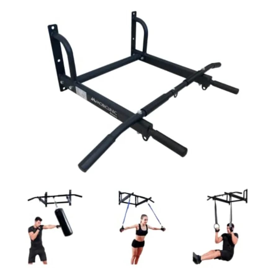 Home Gym Wall Pull Up Bar for Calisthenics: Steel, Black, Non-Slip Handles, Anchor Kit Included, Punching Bag Friendly, Support