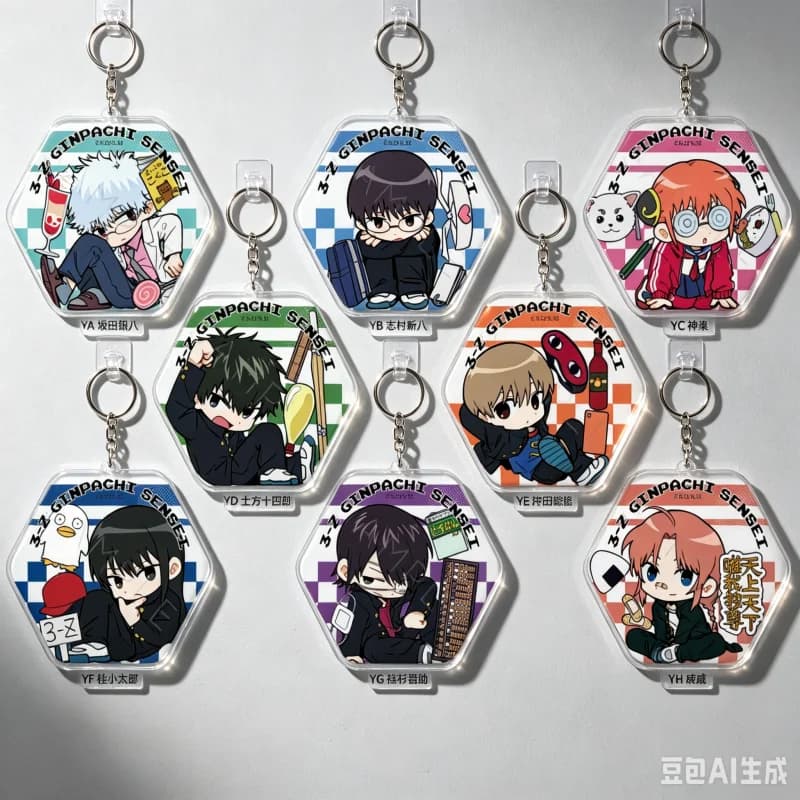 Gintama: Mr. Ginpachi's Zany Class 6cm Sakata Ginpachi Kagura Acrylic Pendant Keychains bag charm Decorations Accessories