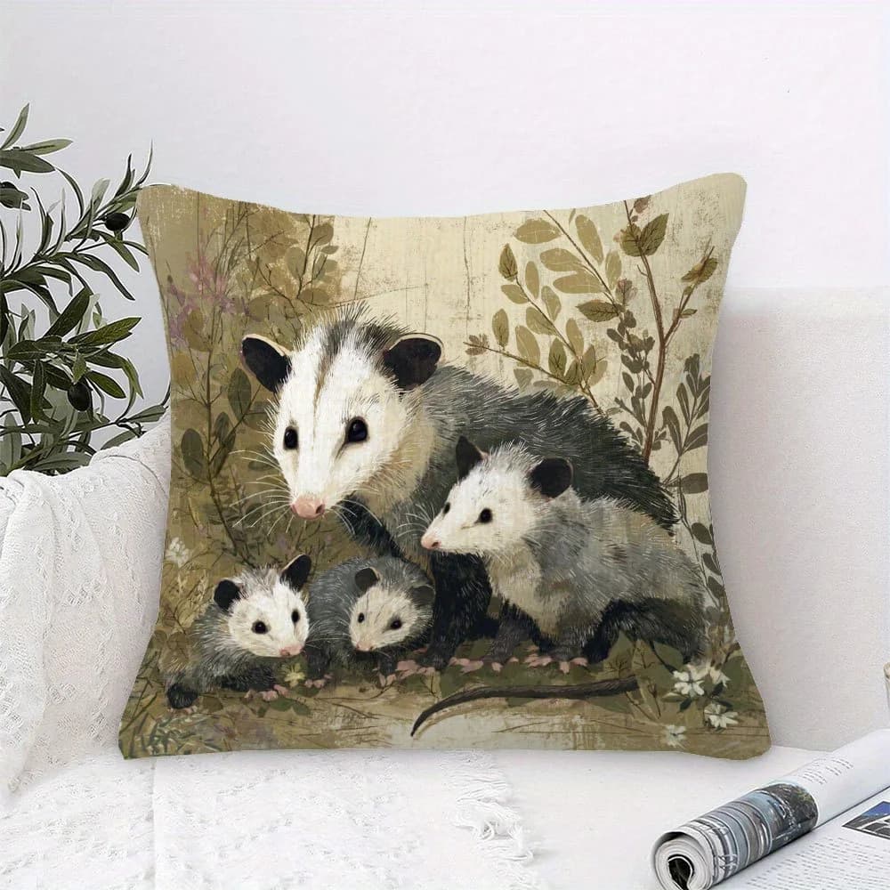 1 federa per cuscino da soggiorno Opossum Lover, stampa fronte-retro 2D in poliestere, cuscino vintage con famiglia di opossum, regalo perfetto per Wil