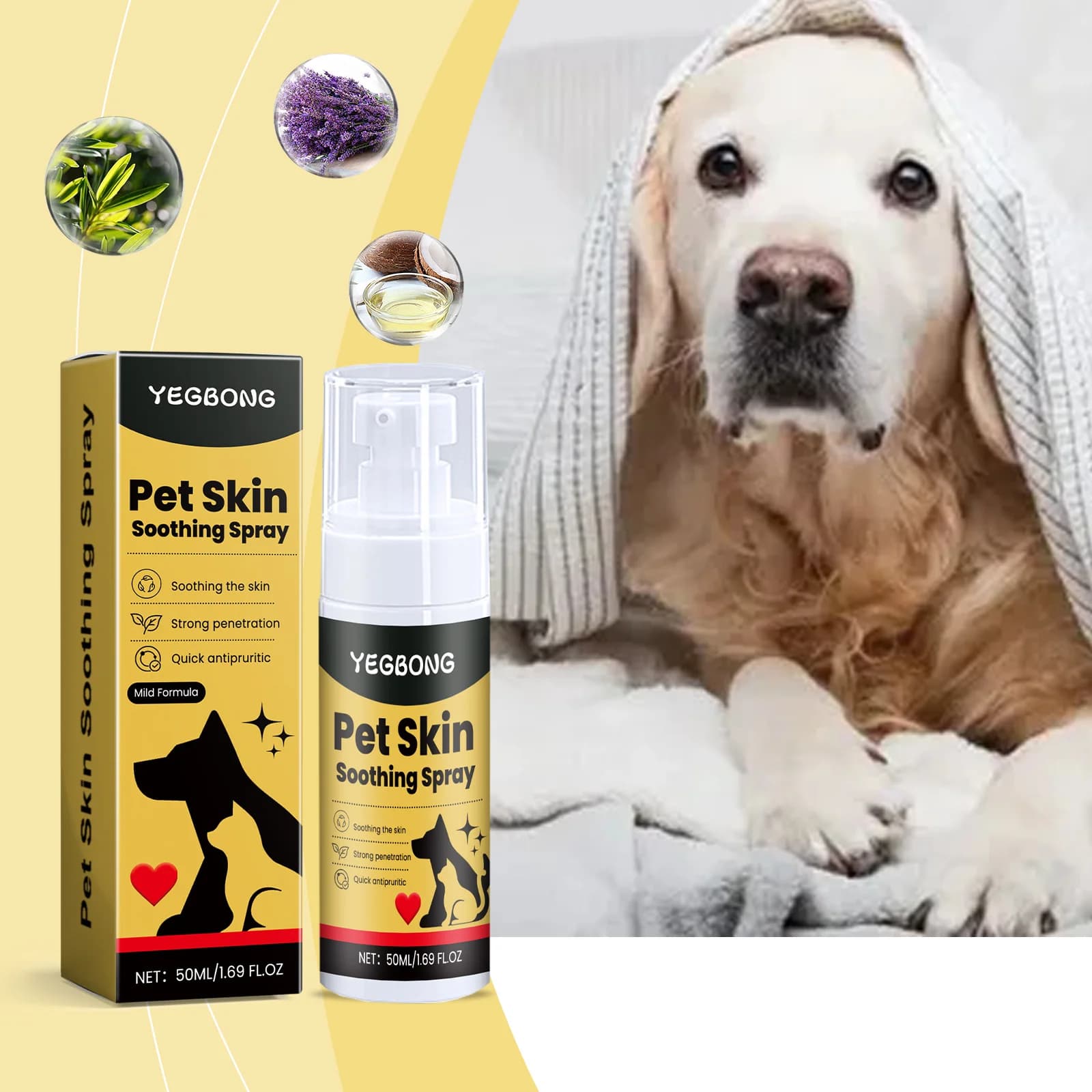 Spray per la cura della pelle degli animali domestici Allevia l'inconforto per cani Gatto Controllo dei pidocchi alle pulsi Allevia il graffio della pelle Leccare Spray portatile per ferite di animali domestici