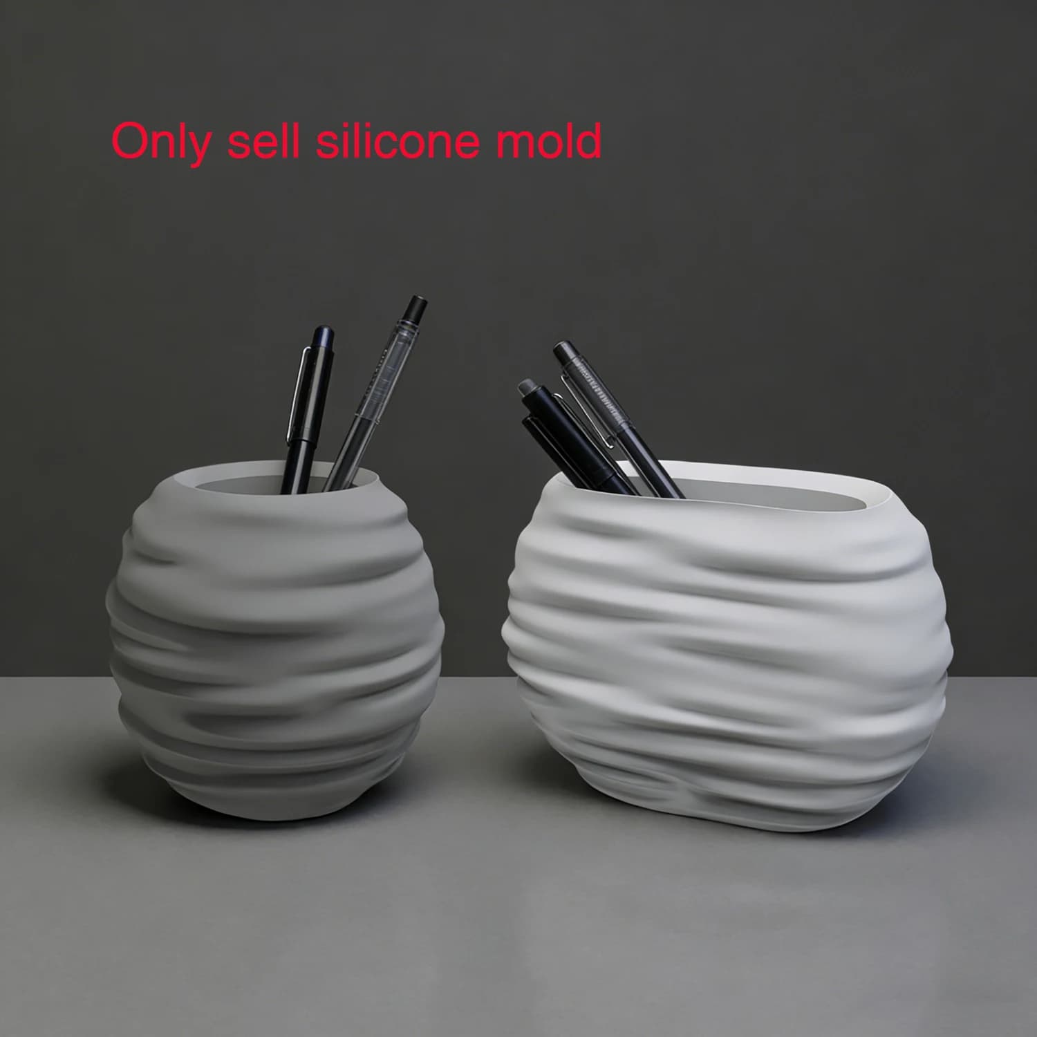Stampo in silicone per portapenne in cemento a forma astratta moderna - Stampo per portaspazzolino irregolare in gesso, decorazione fai da te per scrivania
