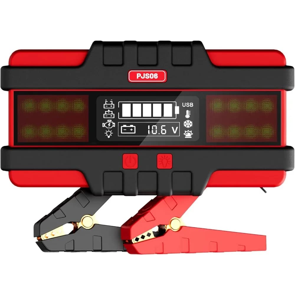 PJS06 Avviatore di emergenza per auto 3000A, amplificatore batteria portatile da 12 V con rilevamento della tensione, protezione integrata e spia LED per