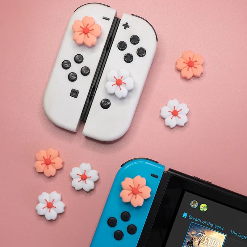 Bianco Rosa Sakura Silicone Morbido Thumb Stick Grip Cap Cover Per Nintendo Switch Oled/Lite NS Joy-con Thumbstick Custodia protettiva