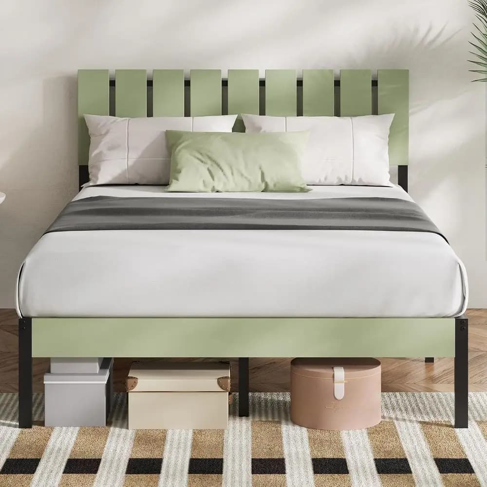 Letto con base a doghe in legno, facile da montare, piattaforma in metallo resistente, silenzioso, con spazio contenitore sotto il letto, non necessita di rete a molle
