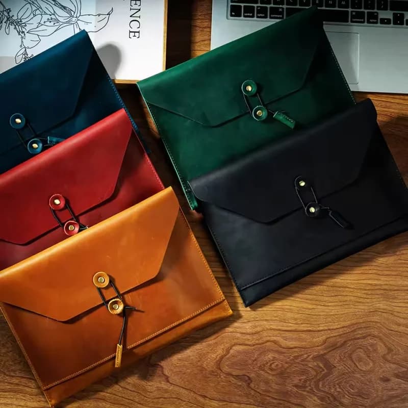 Custodia in Vera Pelle di Prima Qualità per iPad, Borsa Multifunzionale per Laptop, Organizzatore per Documenti con Scomparti per Carte, Cover Protettiva
