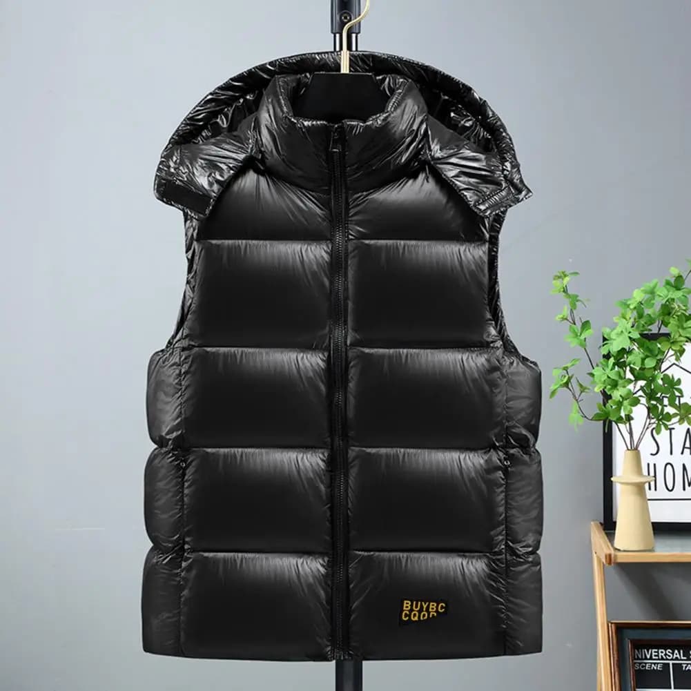 Gilet da uomo con cappuccio Cappotto con cerniera con risvolto Gilet imbottito in cotone invernale Giacca senza maniche Gilet casual da uomo di colore nero dorato