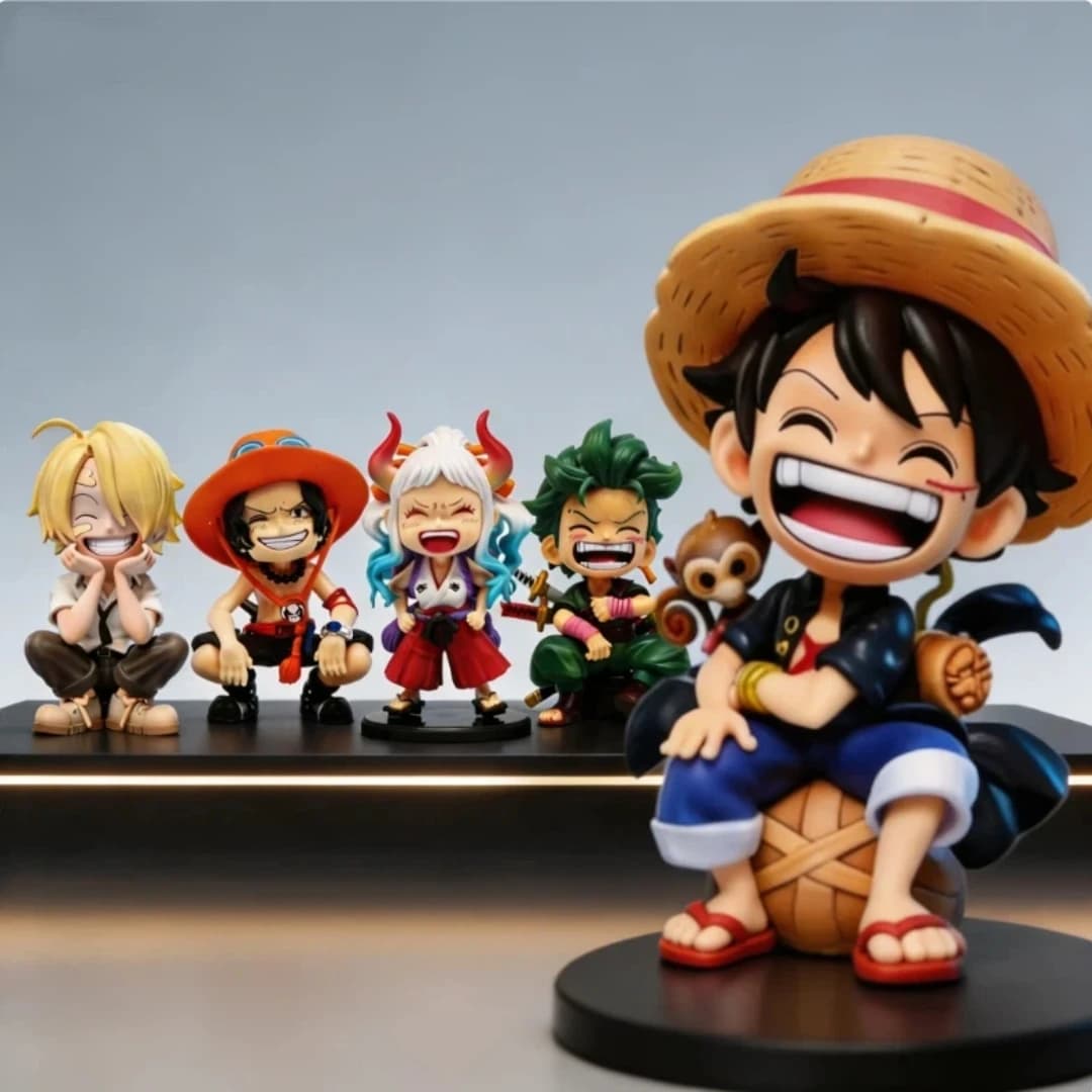 Action Figure Anime One Piece da 13 cm, Versione Q, Luffy, Zoro, Sanji Seduti, Giocattoli Trendy, Modellini, Ornamenti per Auto, Regali di Compleanno