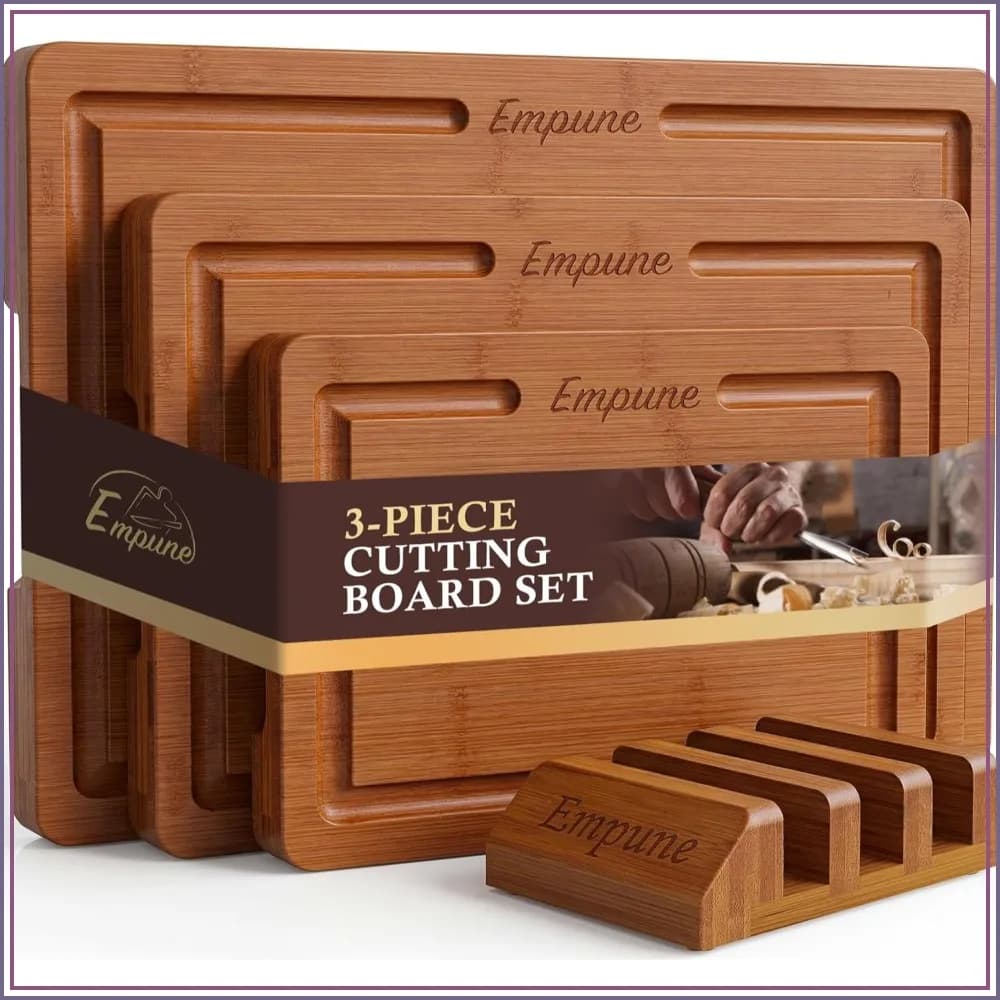 3-Piece Extra Thick Bamboo Cutting Board Set with Juice Groove, Deep Carbonized Chopping Boards for Kitchen, Reversible Wood Boards for Charcuterie