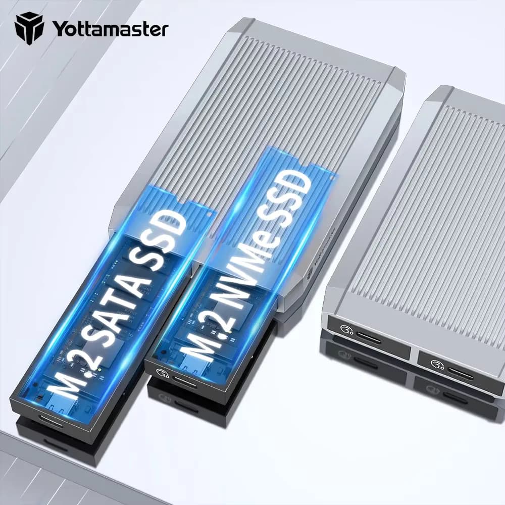 Custodia per disco rigido esterno Yottamaster M.2 NVMe10Gbps SSD gratuita Dual Bay 2 bay USB3.2 Type C NVMe PCIE 6Gbps SATA
