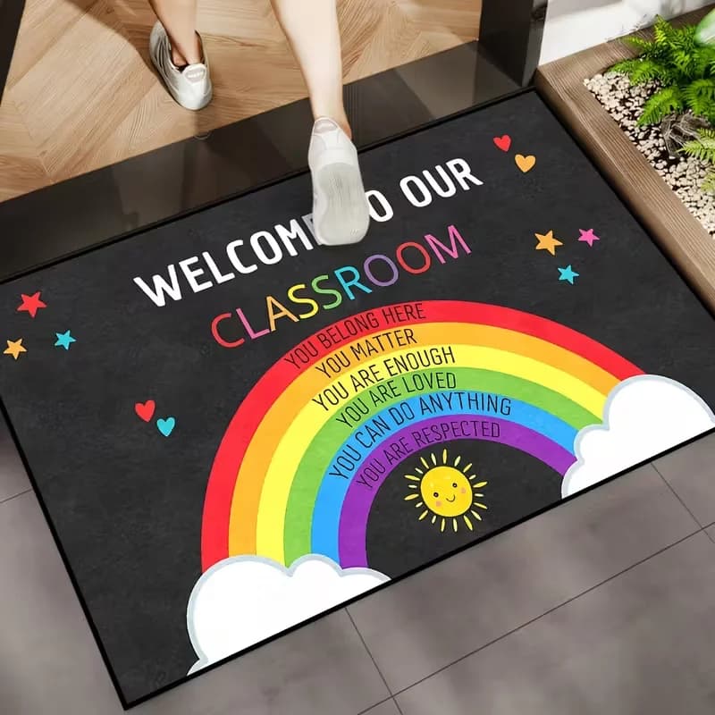 Tappetino per porta arcobaleno, 1 pezzo, tappetino per porta con sole e sorriso arcobaleno, tappetino per soggiorno, camera da letto, decorazione per interni ed esterni