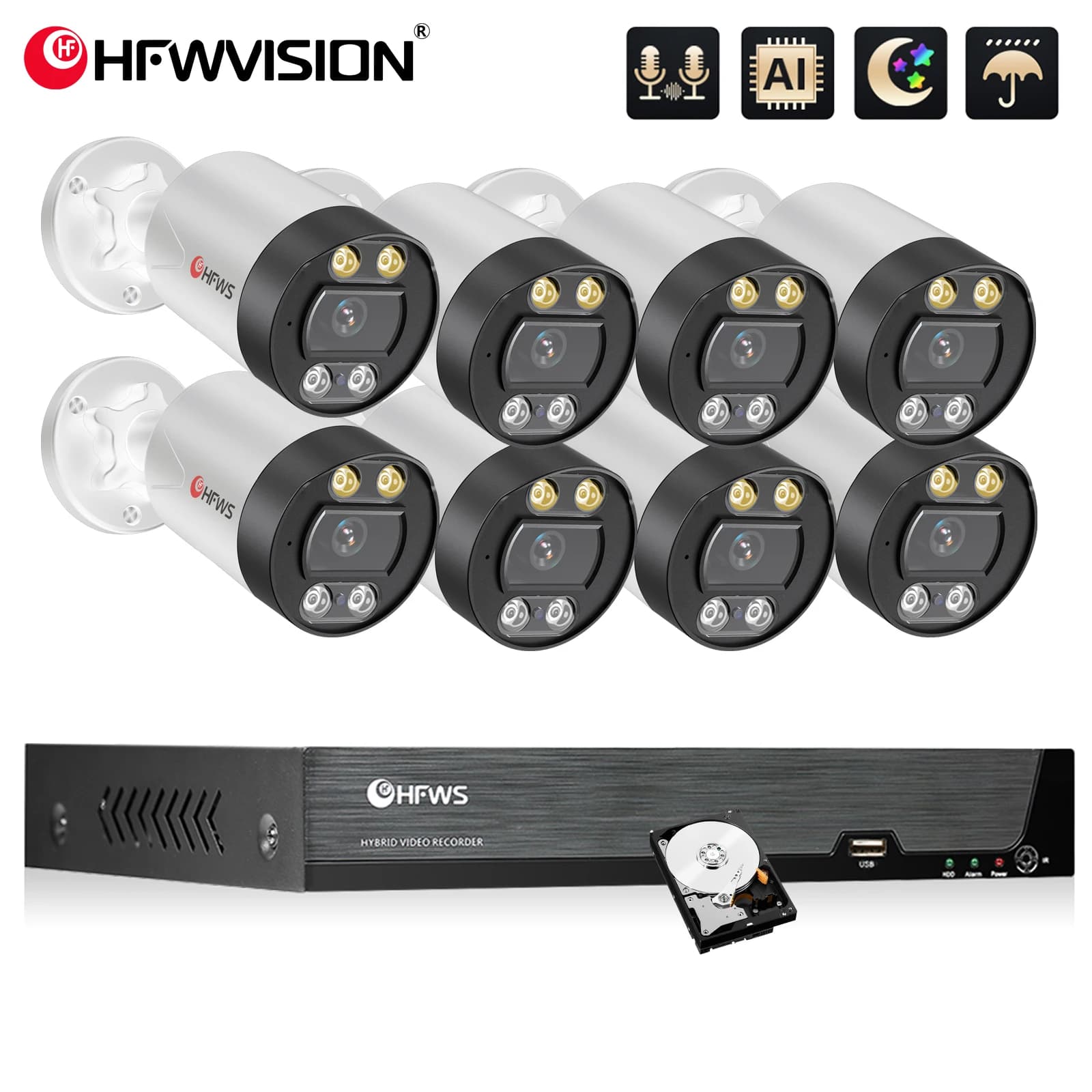 Kit telecamera di videosorveglianza 4K Protezione di sicurezza CCTV Sistema di telecamere IP da 8 MP Home Outdoor Videoregistratore 8 canali Nvr impermeabile
