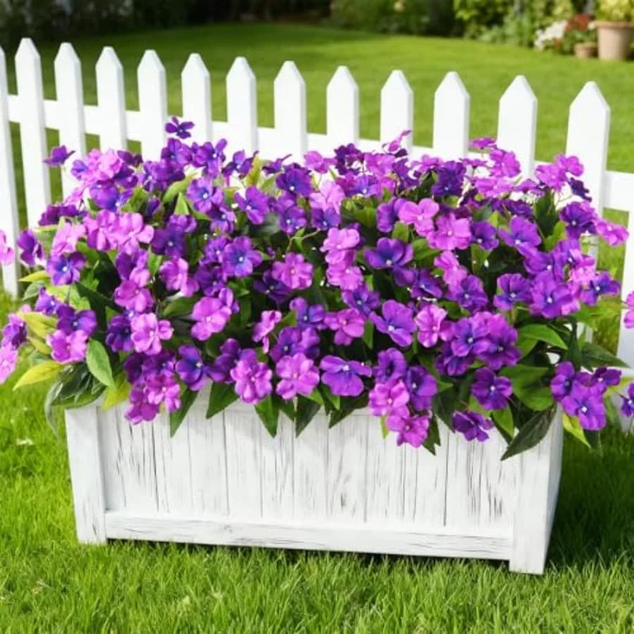 Artificial Impatiens Flowers for Outdoors, 6 Bundles Silk Fake Flowers for Spring Summer Decoration, UV Resistant Faux Plants P