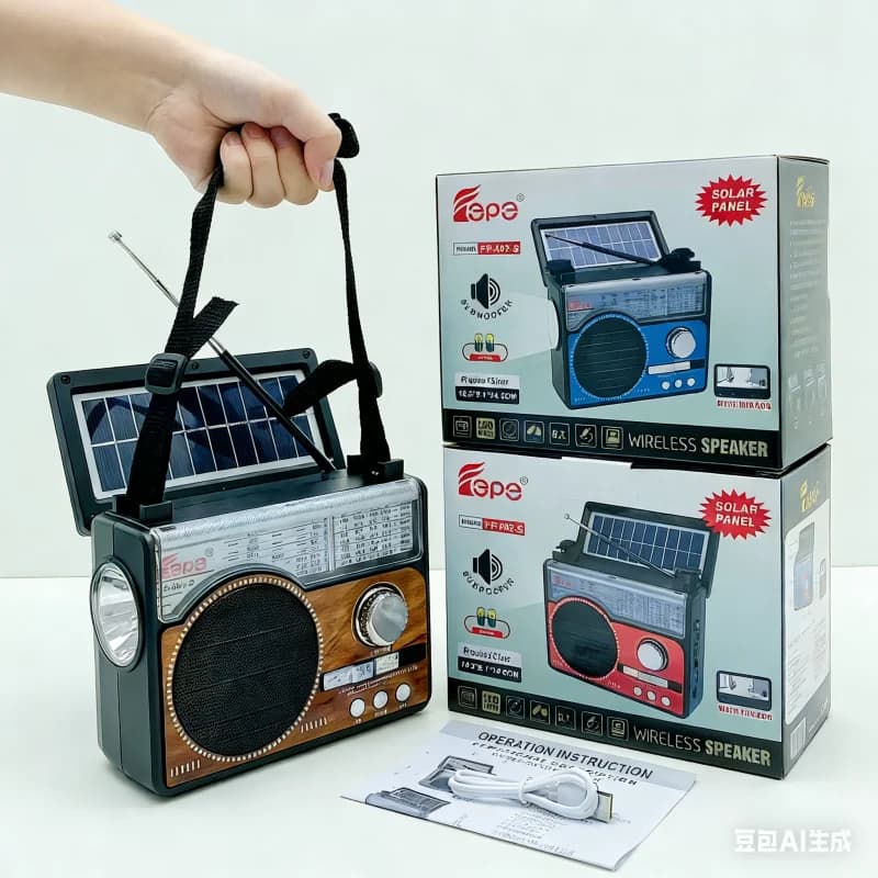 Radio Portatile AM/FM/SW1-6, Lettore MP3 per Esterni, Radio di Emergenza con Ricarica Solare, Altoparlante Bluetooth Wireless e Lampada LED