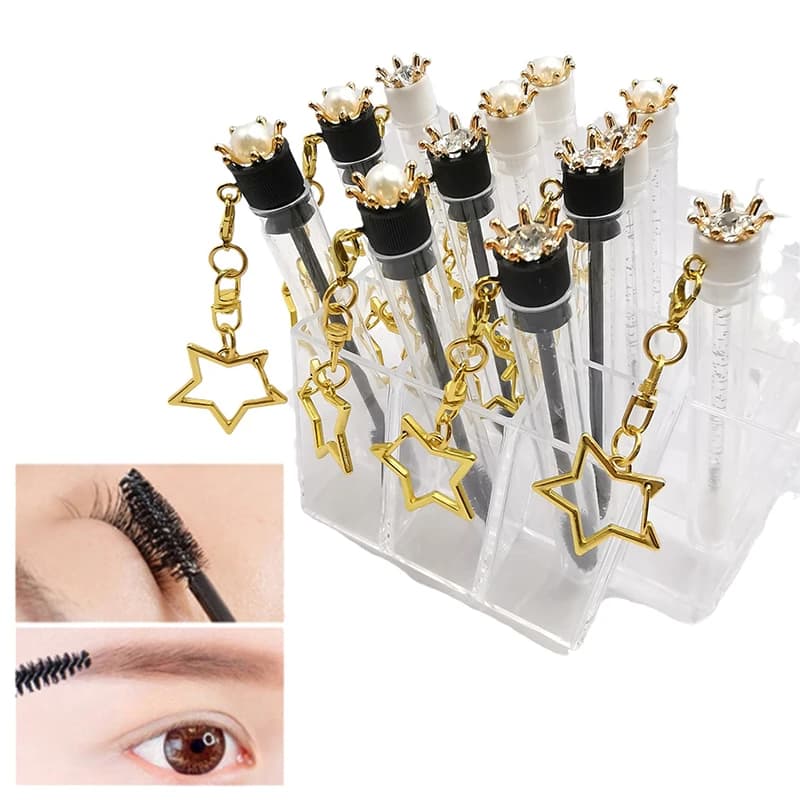 【1 pezzo di pennello per ciglia Crown Tube, pennello per sopracciglia, pennello per trucco riutilizzabile, strumento per extension ciglia antipolvere, asta in cristallo】