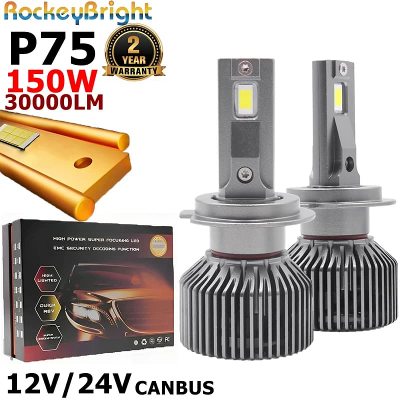 Faro LED P75 150W 30000LM 6000K 12V H1 H7 H11 HB3 9005 9006 per Auto, Lampadina ad Alta Potenza per Fari Auto
