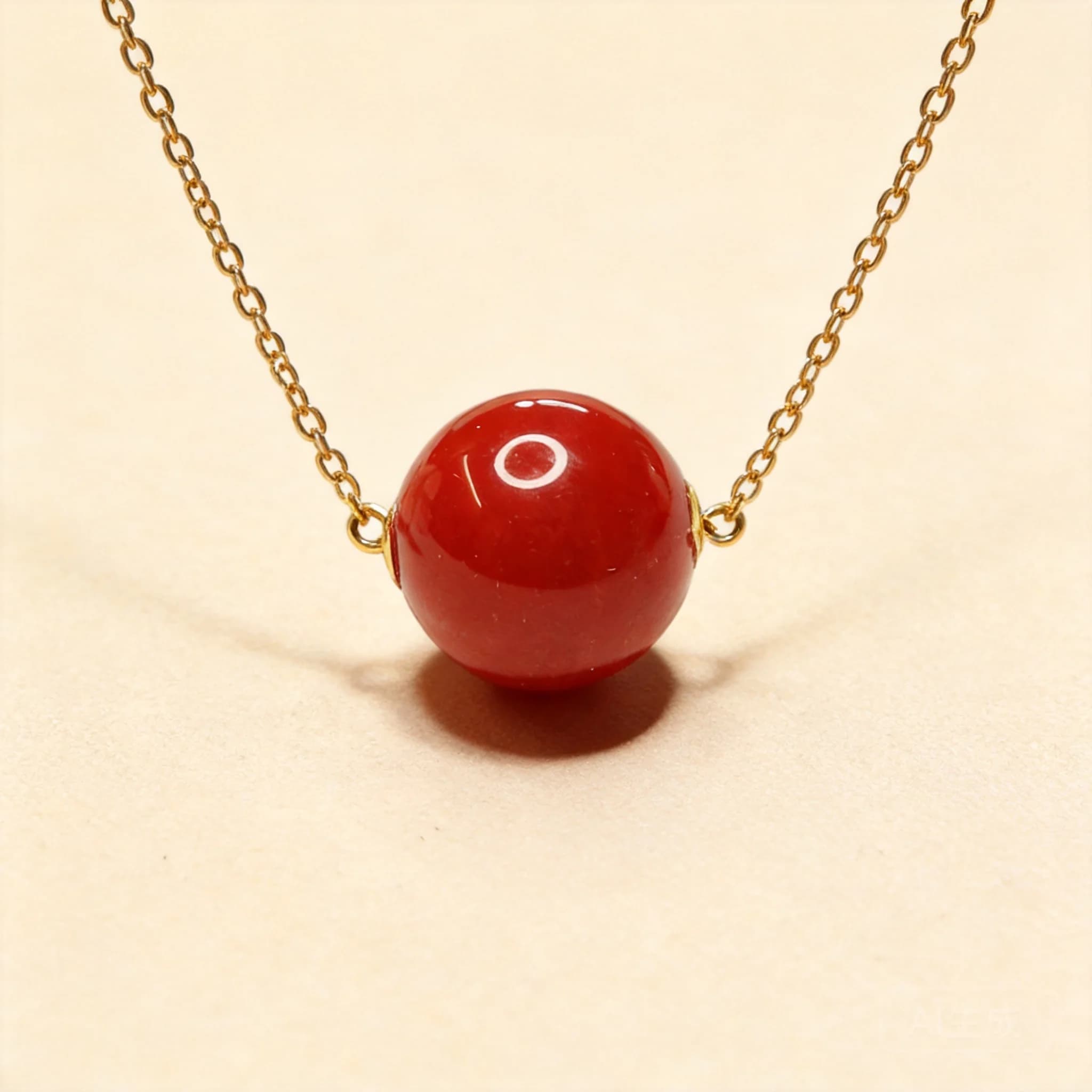 Chinese Style Auspicious Lucky Blessing Wealth Attracting 18k Gold Inlaid Full Red Agate Round Ball Pendant Necklace For Women