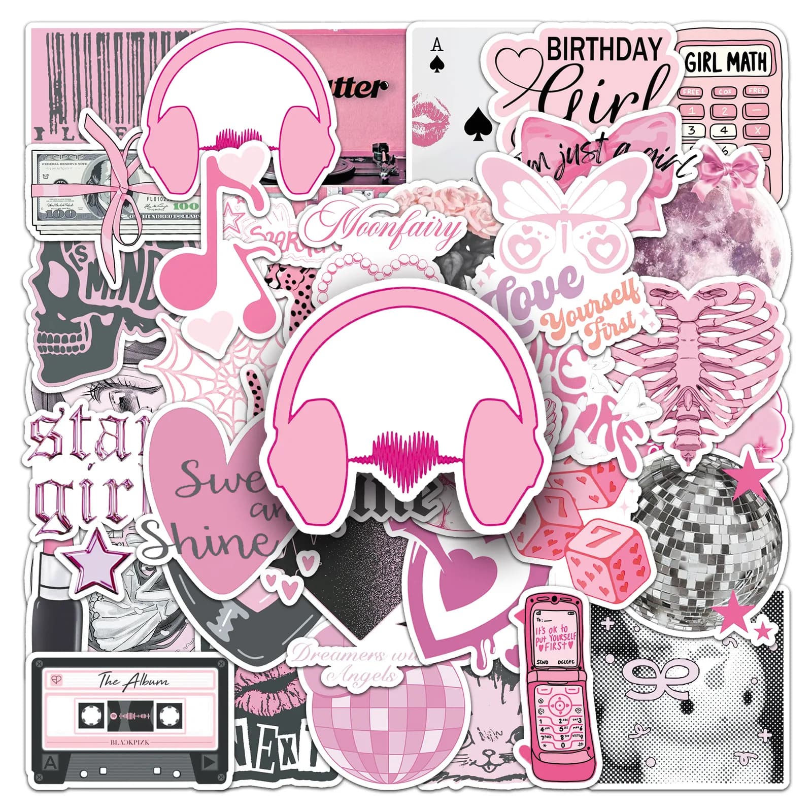 50 Pezzi Adesivi Cartoon Serie Ragazza Rosa Dolce per Decorazione Fai-da-Te di Telefoni, Valigie, Laptop, Chitarre, Bici, Skateboard, Frigoriferi, Caschi e Giocattoli
