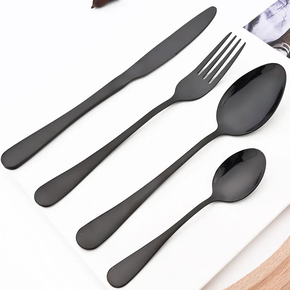Set of 4 pieces mirror Set of black cutlery dishes stainless steel knife fork spoon silverware Set of Western kitchen supplies