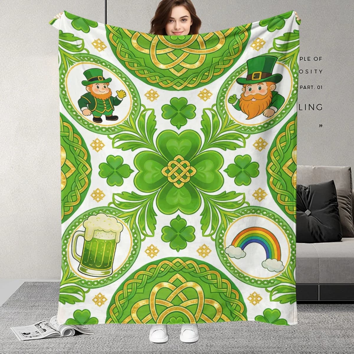 Graziosa Coperta Portatile Verde per il Giorno di San Patrizio - Leggera Coperta in Flanella per Divano, Letto, Viaggi, Campeggio, Soggiorno, Ufficio, Poltrona e Letto