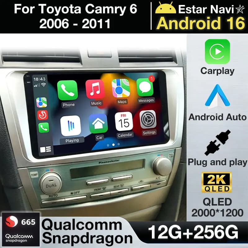 Android 16 Wireless Carplay per Toyota Camry 6 2006 - 2011 Stereo DSP Autoradio RDS Wifi 4G LTE BT Multimedia Auto Navi GPS 2din