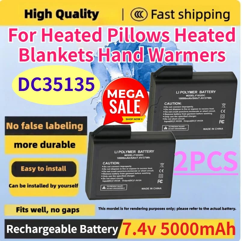 Batteria al Litio Ricaricabile DC35135 7.4v 5000mAh per Cuscini Riscaldati, Coperte Riscaldate, Scaldamani, Accessori di Ricambio