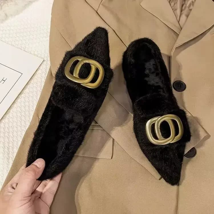 Nuove Scarpe Invernali 2026 in Visone con Decorazione Metallica, Design Coreano per Ufficio e Tempo Libero, Calde per Donna