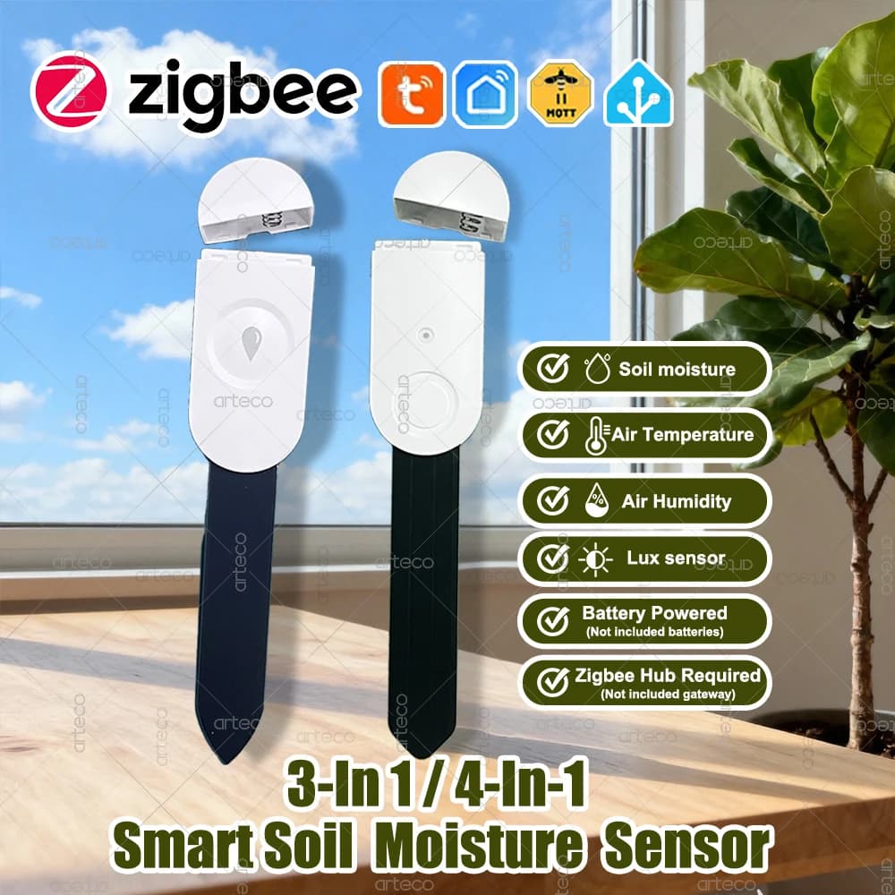 Sensore di umidità del suolo Zigbee Sensore di illuminamento del misuratore di umidità della temperatura per il rilevatore di irrigazione dell'automazione del giardino, per Tuya/Z2M