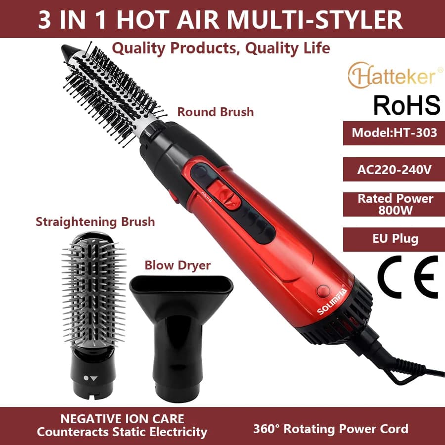 Volumizing brush and hair dryer 3 in 1, hot air brush to negative ions with 3 temperature settings to dry, smooth and curl
