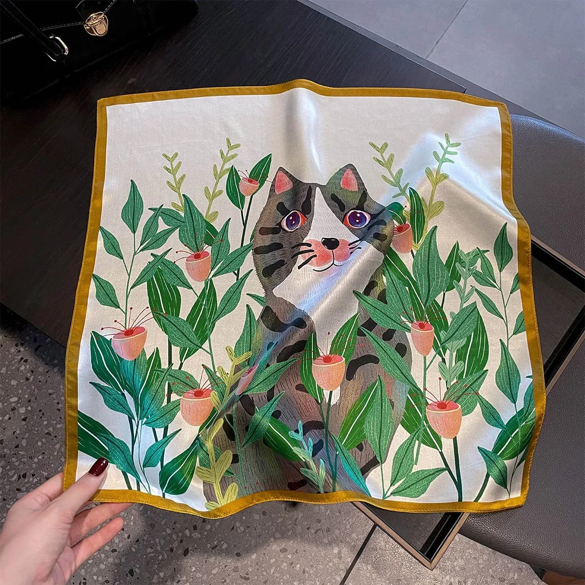 100% Silk Square Scarf with Fashion Print for Women Scarf Soft Hand Neck Fazzoletto 53 cm Hair Band Hijab Decorate neck tie Solar Protection