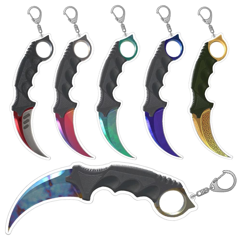 GuoXiaoLuo CS2 GO coltelli da gioco Karambit Gamma Doppler Fase Fade Autotronic Tiger Tooth Slaughter Portachiavi in acrilico Ciondolo per borsa